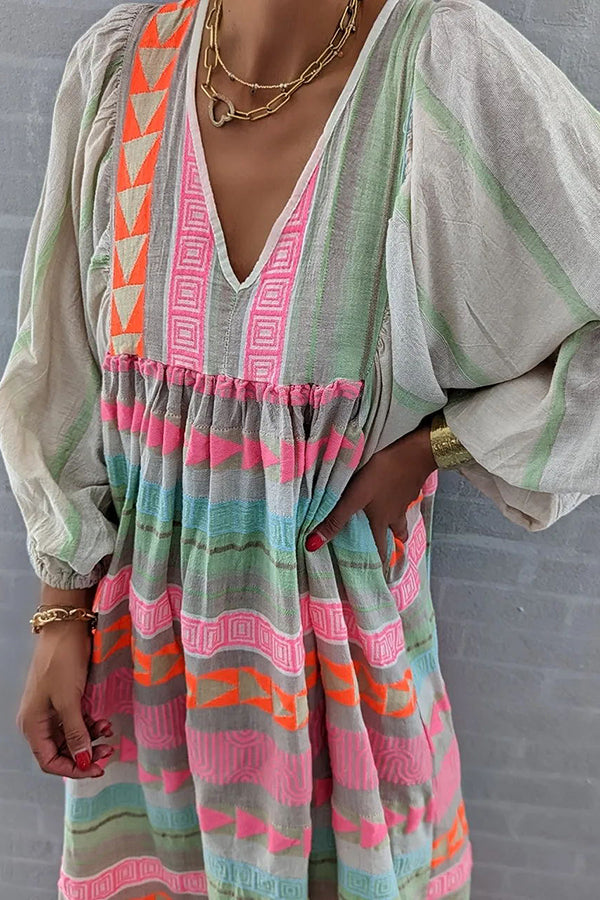 Whisked Away – A-Linien-Midikleid mit geometrischem Farbblock-Print