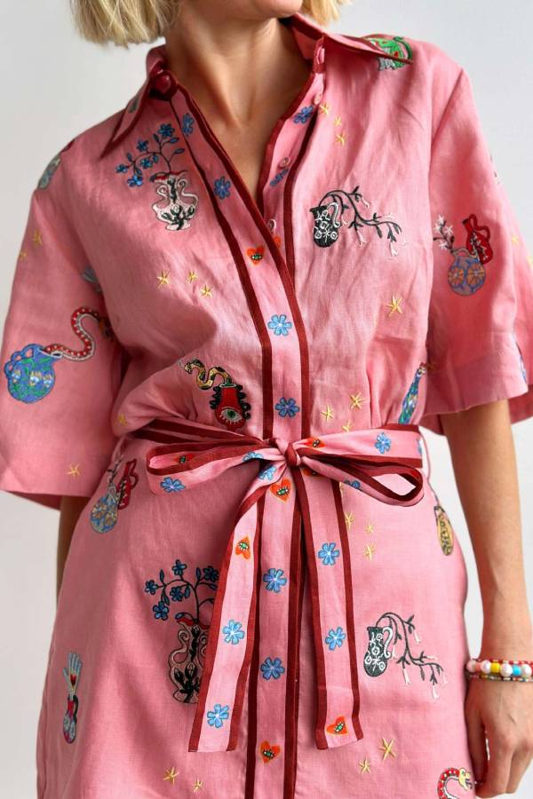 Lässige Mode Leinenhemd Strickjacke Temperament Vielseitiges Kleid