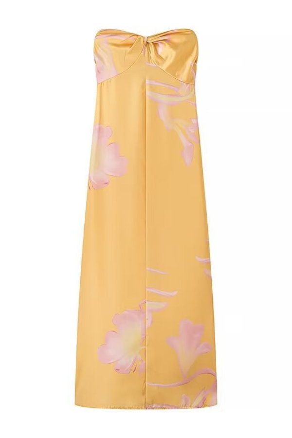 Temperamentvolles, strukturiertes Tube-Top-Kleid aus Satin mit Print