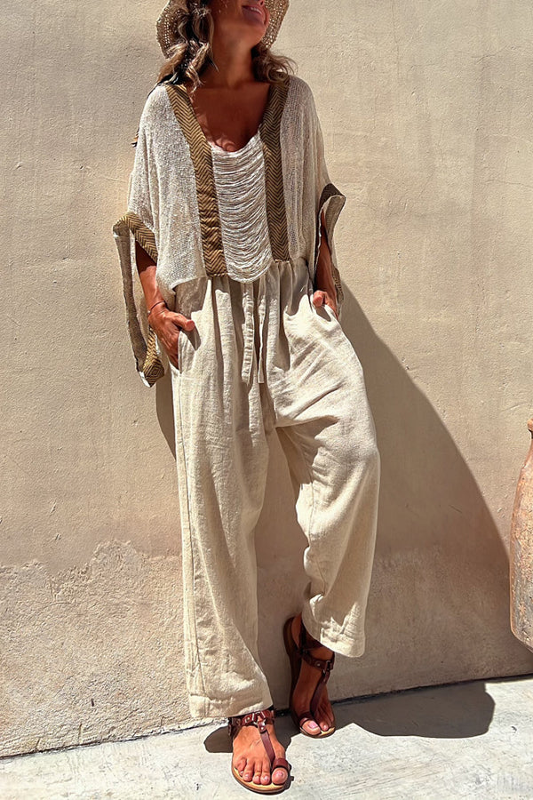 Vacay Needed – Lockeres Strickoberteil mit ausgehöhltem Patchwork