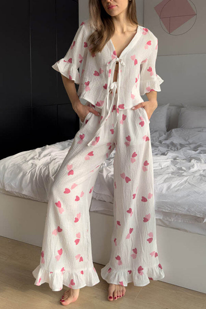 Bedrucktes Rüschenhemd zum Binden aus Baumwolle