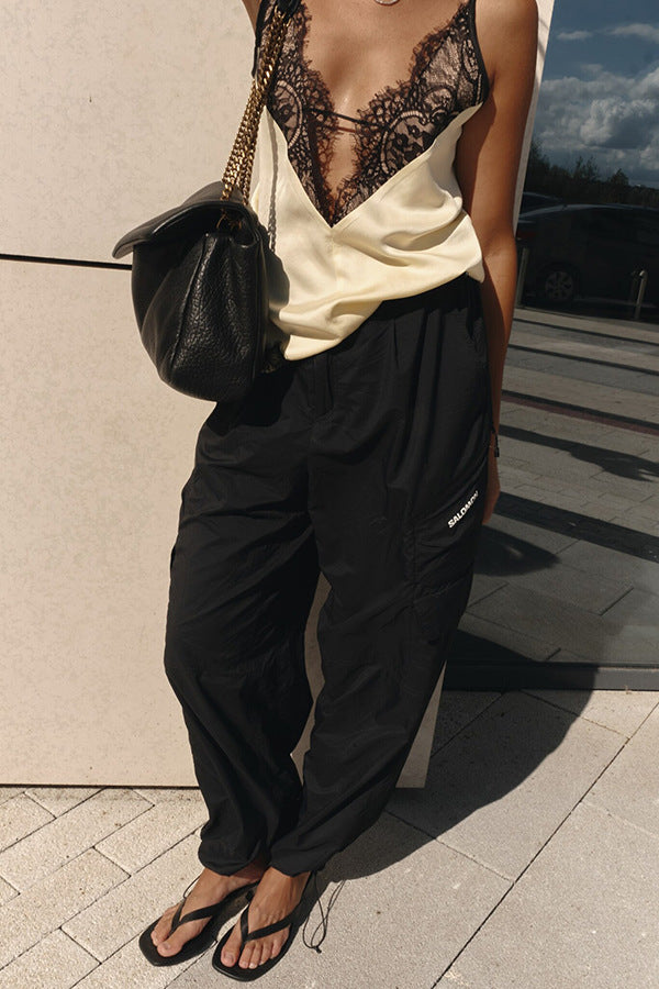 Lace-Trimmed V-Neck Satin Cami Top