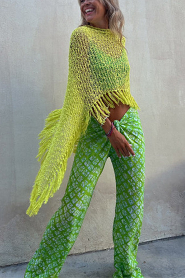 Sunset Breeze – Strick-Überwurf mit Hohlsaum und Quasten