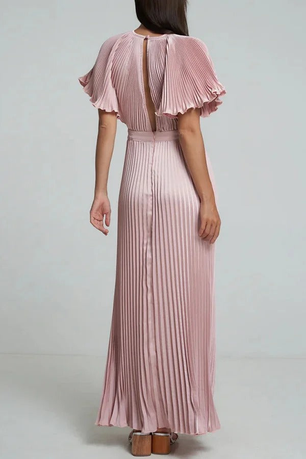 Robe longue en satin plissé à manches cloche et découpes Flash Goddess