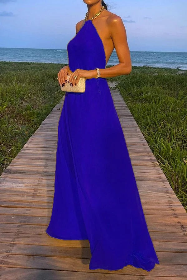 Robe longue de vacances dos nu à chaîne et coupe trapèze Sunny in Santorini