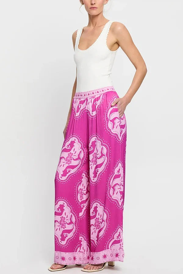 Ensemble chemise surdimensionnée à manches longues et pantalon à taille élastique à imprimé unique Elliot