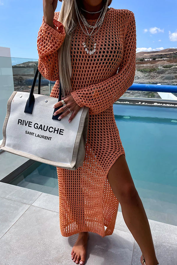 Mermaid Bay – Langärmliges Maxikleid aus Häkelstrick