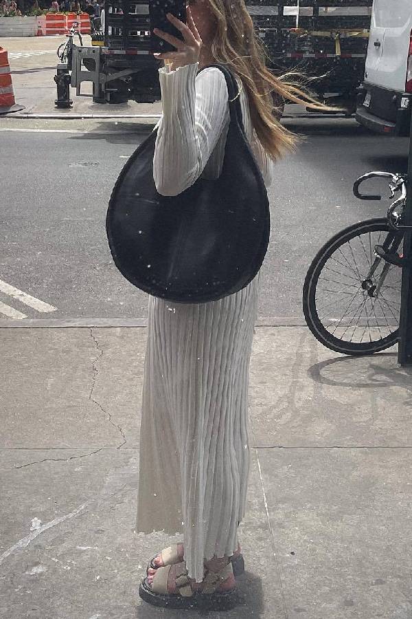 Big Pit Stripe Slimming Langarm Langes Kleid