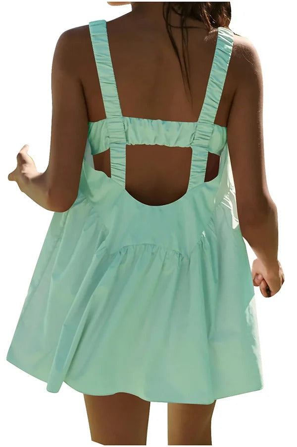 Sommerliches, sportliches, ärmelloses, rückenfreies Minikleid aus Leinenmischung