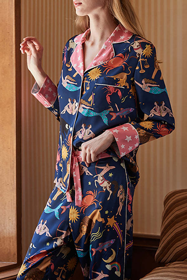 Zweiteiliges Set mit langen Ärmeln und Sternbild-Print in Blau