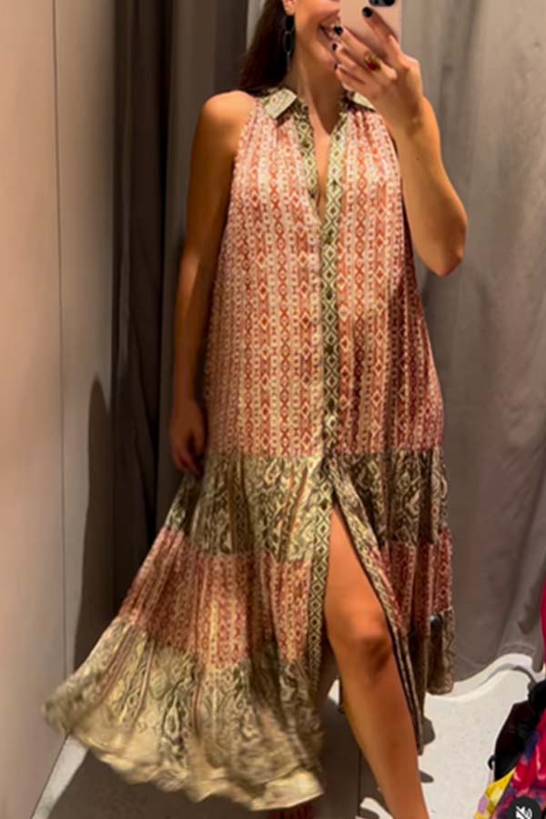 MIDI-HEMDKLEID MIT GLÄNZENDEM GEOMETRISCHEM PRINT