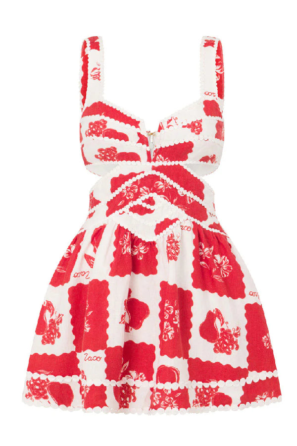 Mini-robe à poches découpées et imprimé unique en mélange de lin