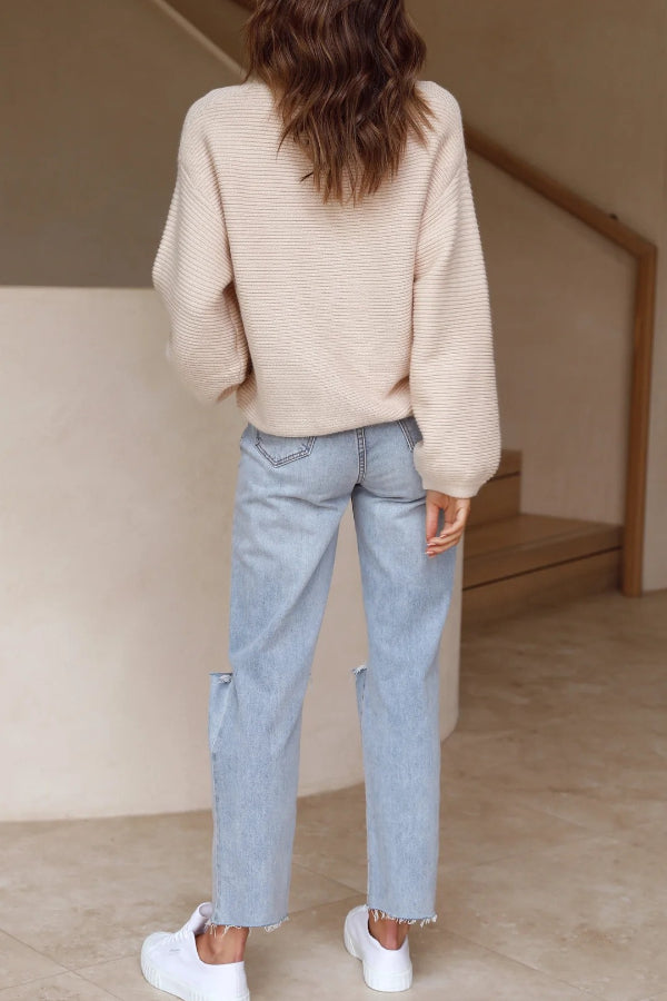 Lockerer Pullover mit Rundhalsausschnitt und Rippstrick