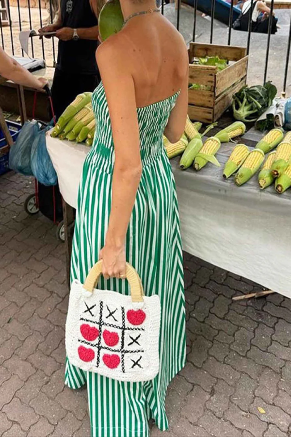 Robe longue plissée élastique sans manches à épaules dénudées de style rétro