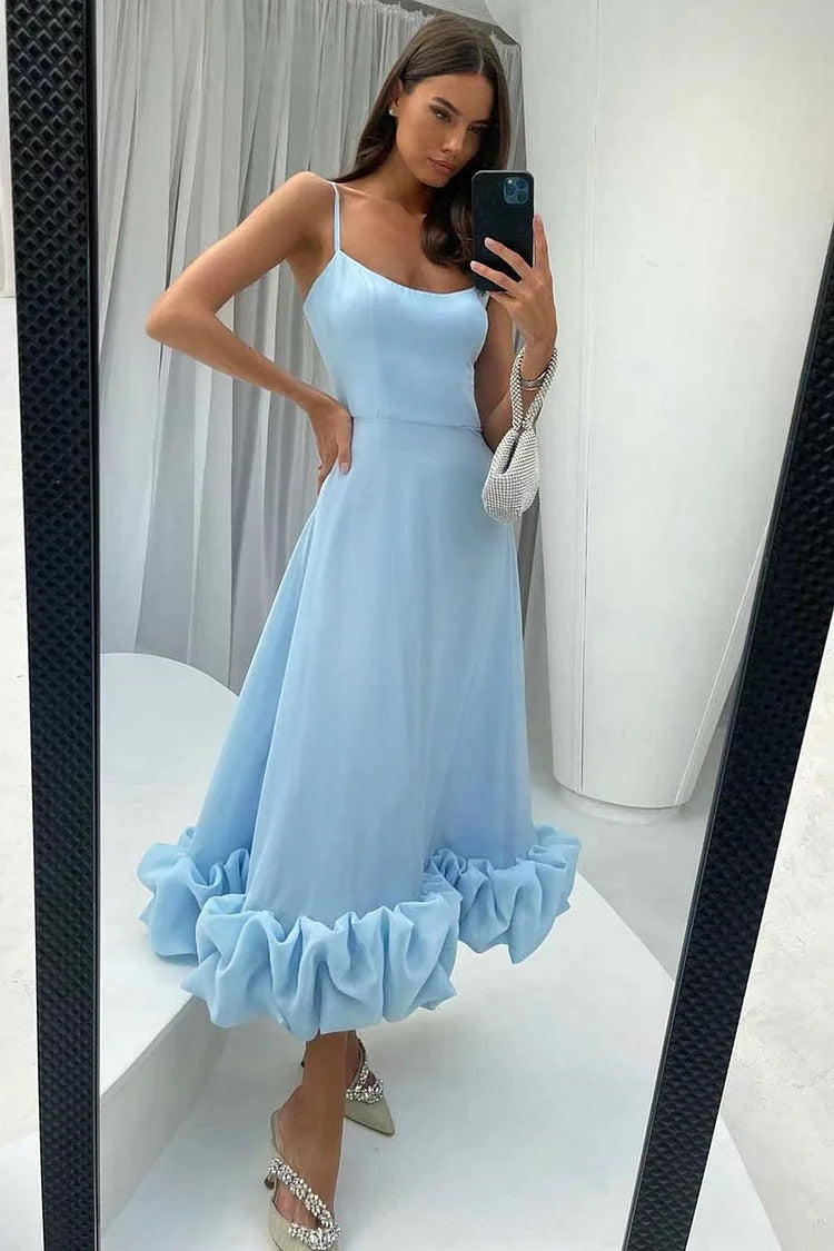 Camisole-Maxikleid mit Rüschensaum für formelle Partys, Brautjungfern und A-Linie