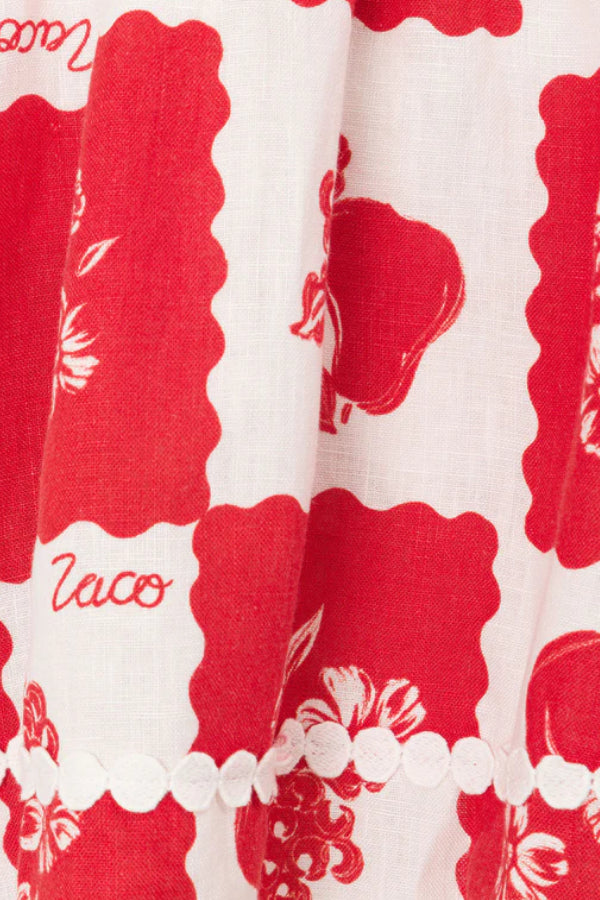 Mini-robe à poches découpées et imprimé unique en mélange de lin