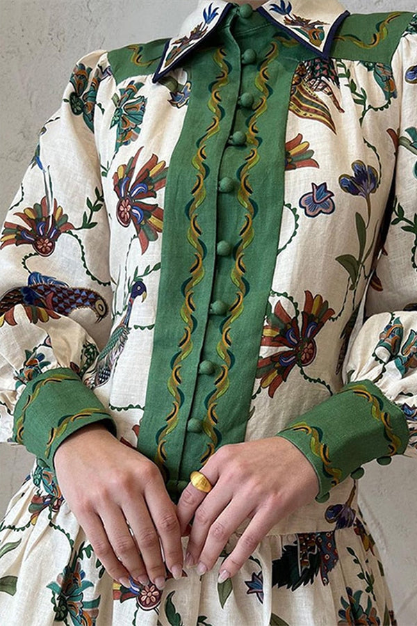 Feiern Sie jeden Tag – Einzigartiges Minikleid mit farblich abgestimmtem Druck und Ballonärmeln