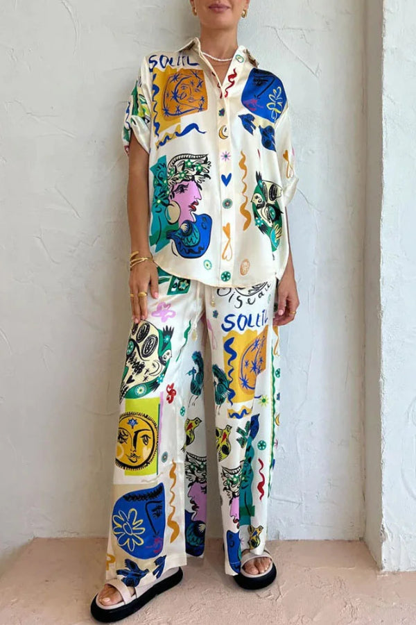 Lässiges zweiteiliges Set mit künstlerischem Graffiti-Print