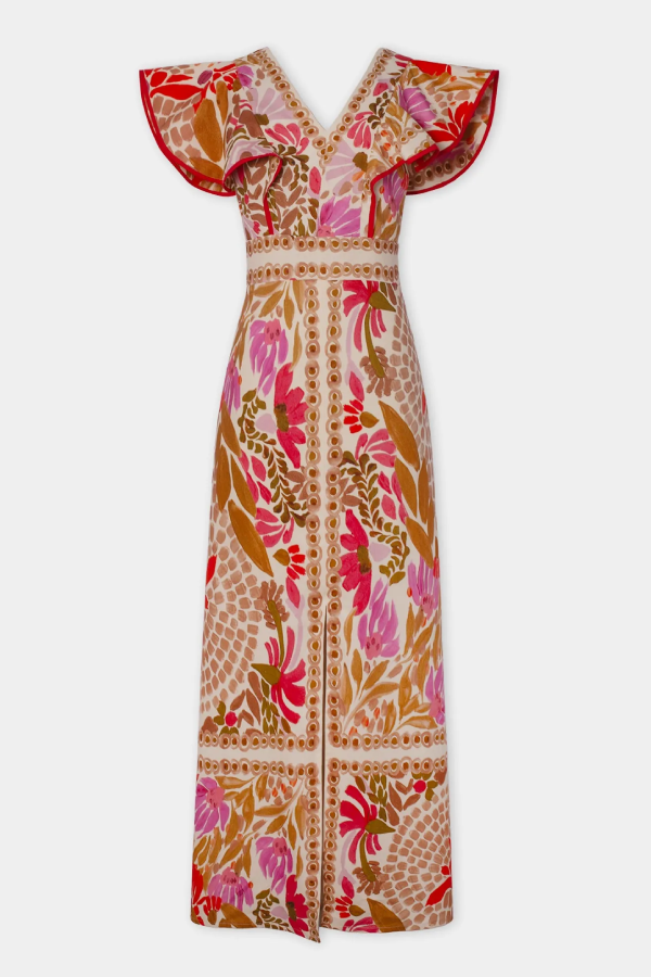 Midikleid mit V-Ausschnitt und Rüschenärmeln