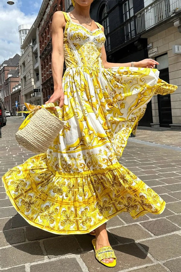 Ready To Dance – Maxikleid mit gesmoktem Rücken und Palace-Print