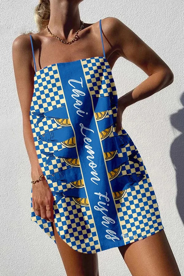 Einzigartiges sexy Minikleid mit Riemchen und Ozean-Print