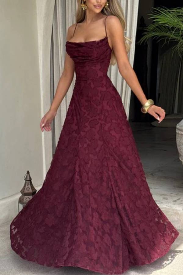 Francis Floral Burnout Jersey Fabric Cowl Neck Back Lace-up Maxi Dress