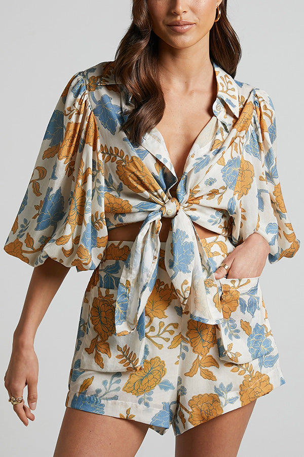 Ensemble chemisier oversize fleuri Hawaii Beach avec soutien-gorge camisole et short à poches
