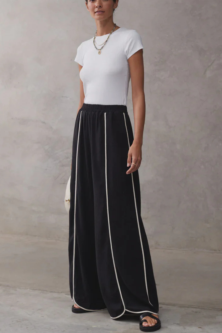 Vera A-Linien-Tanktop mit kontrastierenden Paspeleinsätzen und Hose mit weitem Bein und elastischer Taille