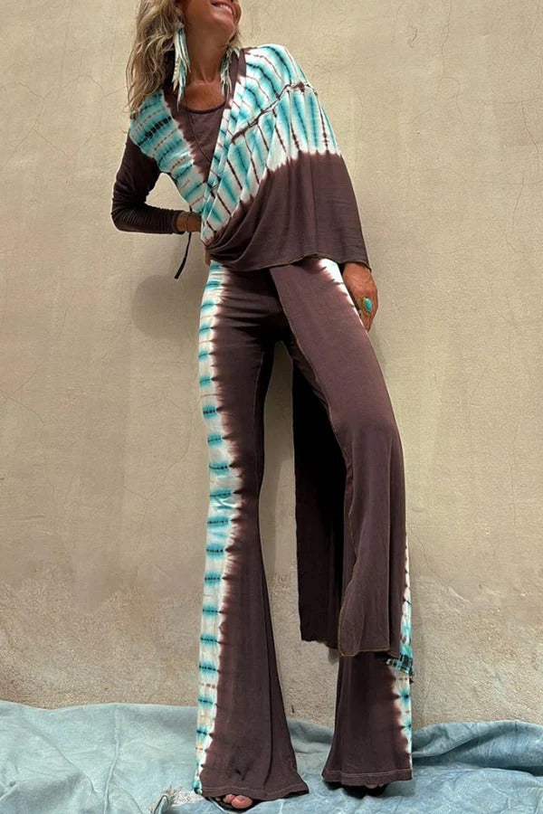 Ixora – Hoch sitzende Stretch-Schlaghose mit Batikmuster