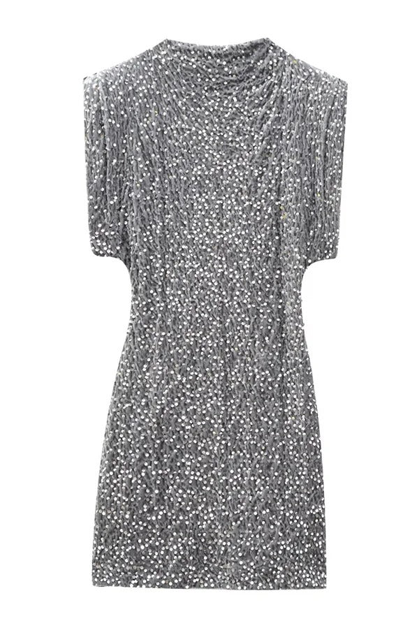 Fashionable Sequined Round Neck Sleeveless Slim-fit Mini Dress