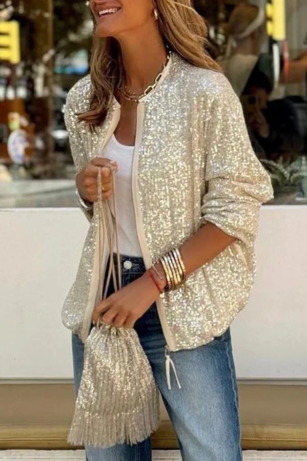 Manteau décontracté ou de fête à manches longues zippé à paillettes Star Kisses