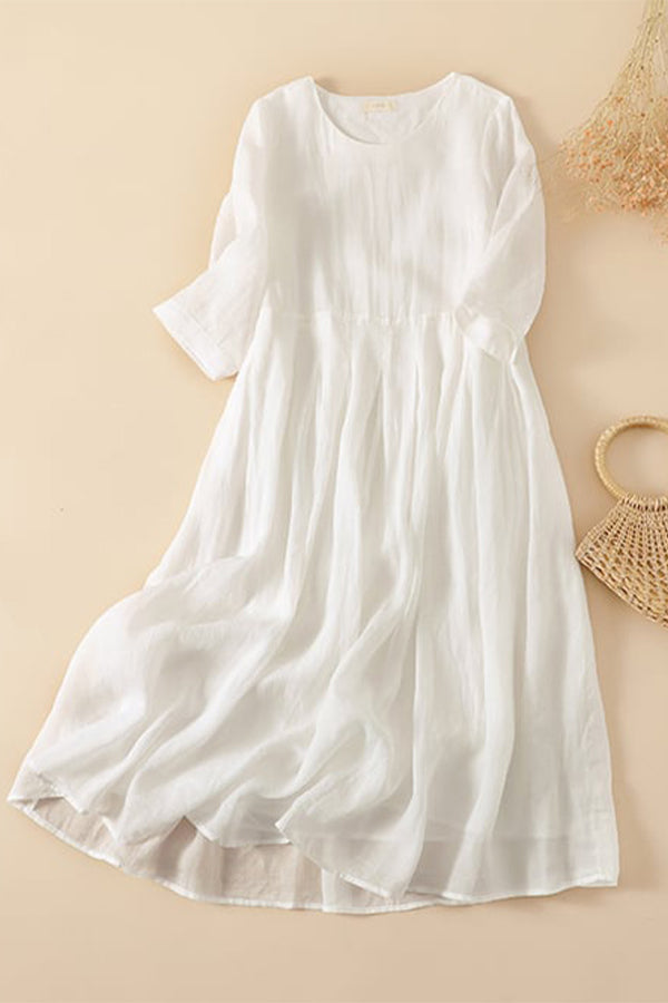 Lockeres Plisseekleid aus Ramie