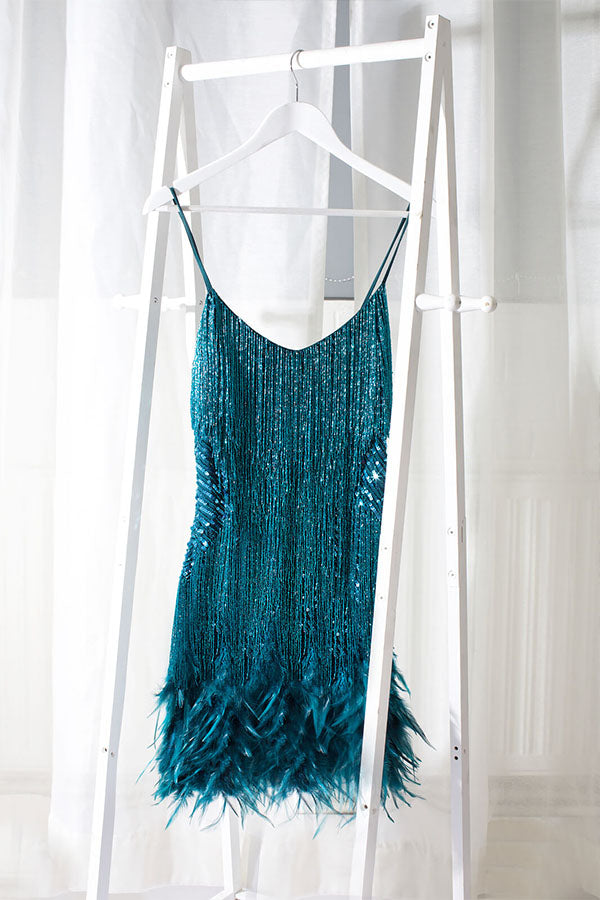 High-End-Temperament Quaste Feder Nähte Damen leichtes Luxuskleid