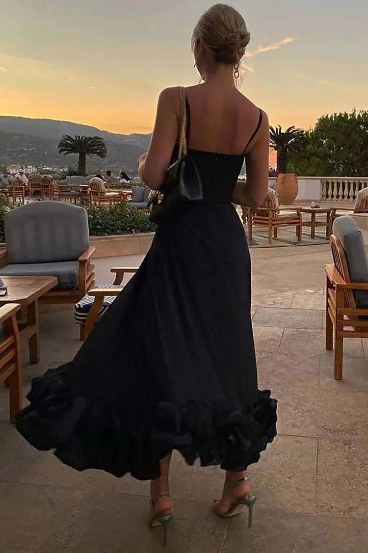 Camisole-Maxikleid mit Rüschensaum für formelle Partys, Brautjungfern und A-Linie