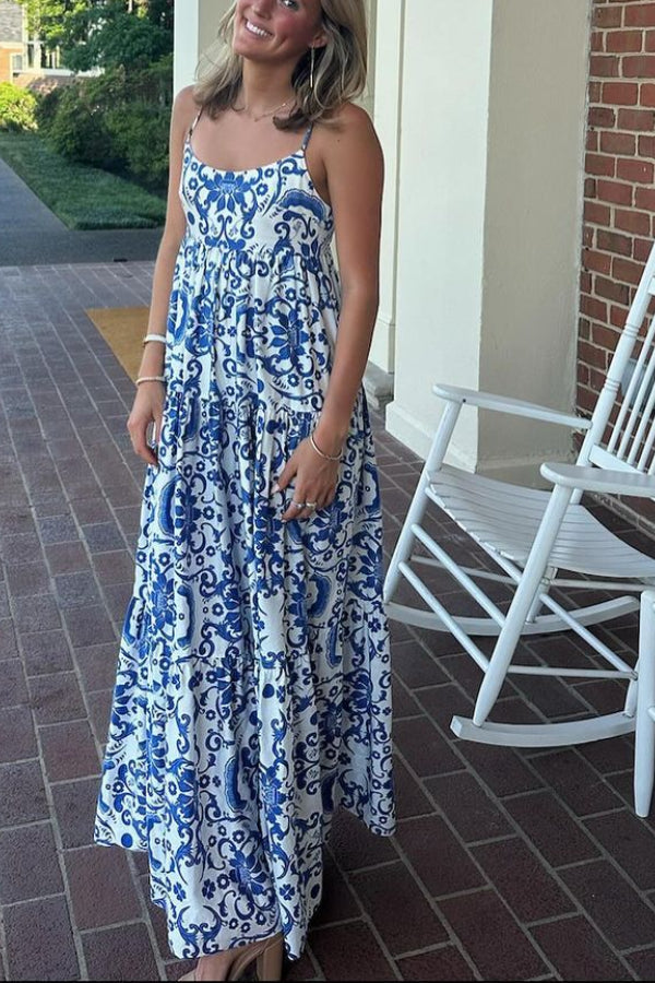 Sexy rückenfreies Maxikleid mit botanischem Blumendruck