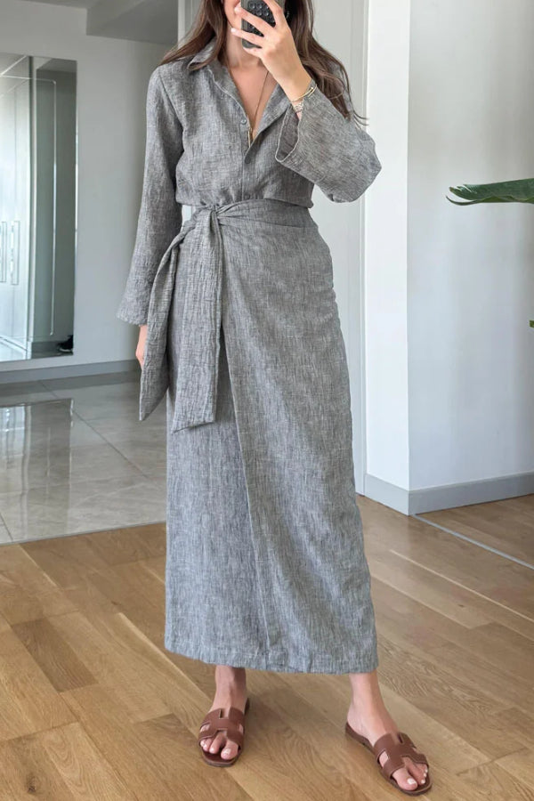 Lässiges Revershemd und zweiteiliges Überrock-Set mit Schnürung