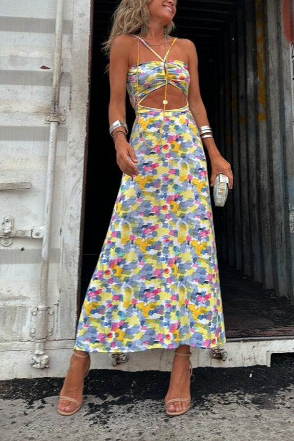 Patricia – Stretch-Midikleid mit Aquarelldruck und Schnürung, zwei Tragemöglichkeiten