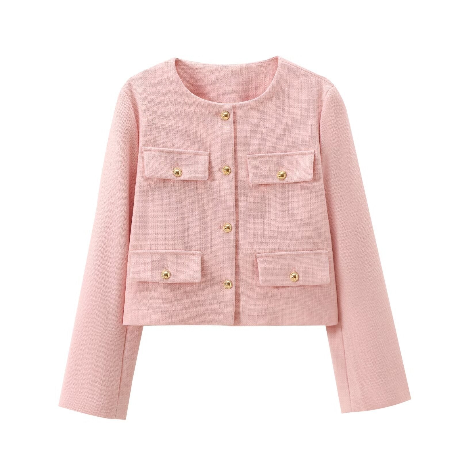 Einreihige Jacke mit Rundhalsausschnitt