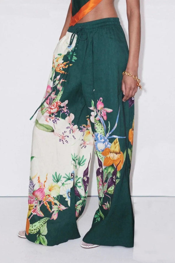 Lockere Hose mit weitem Bein und Retro-Print mit einzigartiger Positionierung