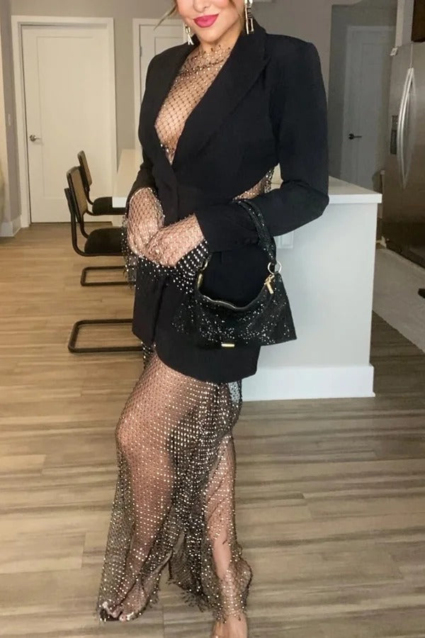 Beste Lagen-Artikel: Langärmliges Oberteil mit Diamant-Netzstoff