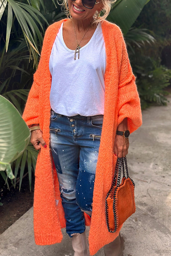 Calling for Love – Oversize-Midi-Cardigan mit bedruckter Tasche auf der Rückseite