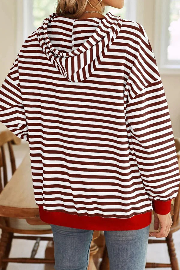 Lockerer Hoodie mit Streifenmuster und langen Ärmeln und Tasche
