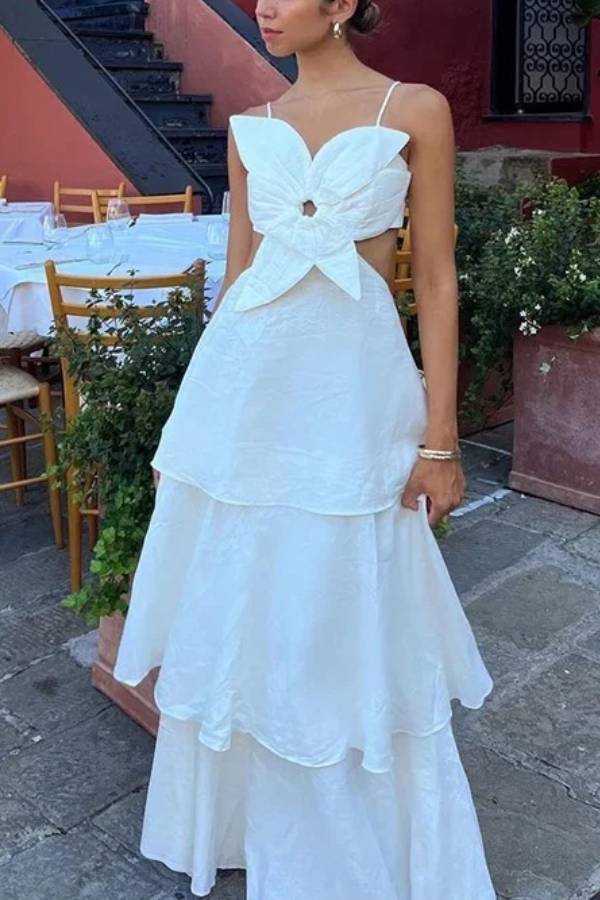 Ärmelloses Maxikleid mit Blumenmuster, Hohlfalten und hoher Taille