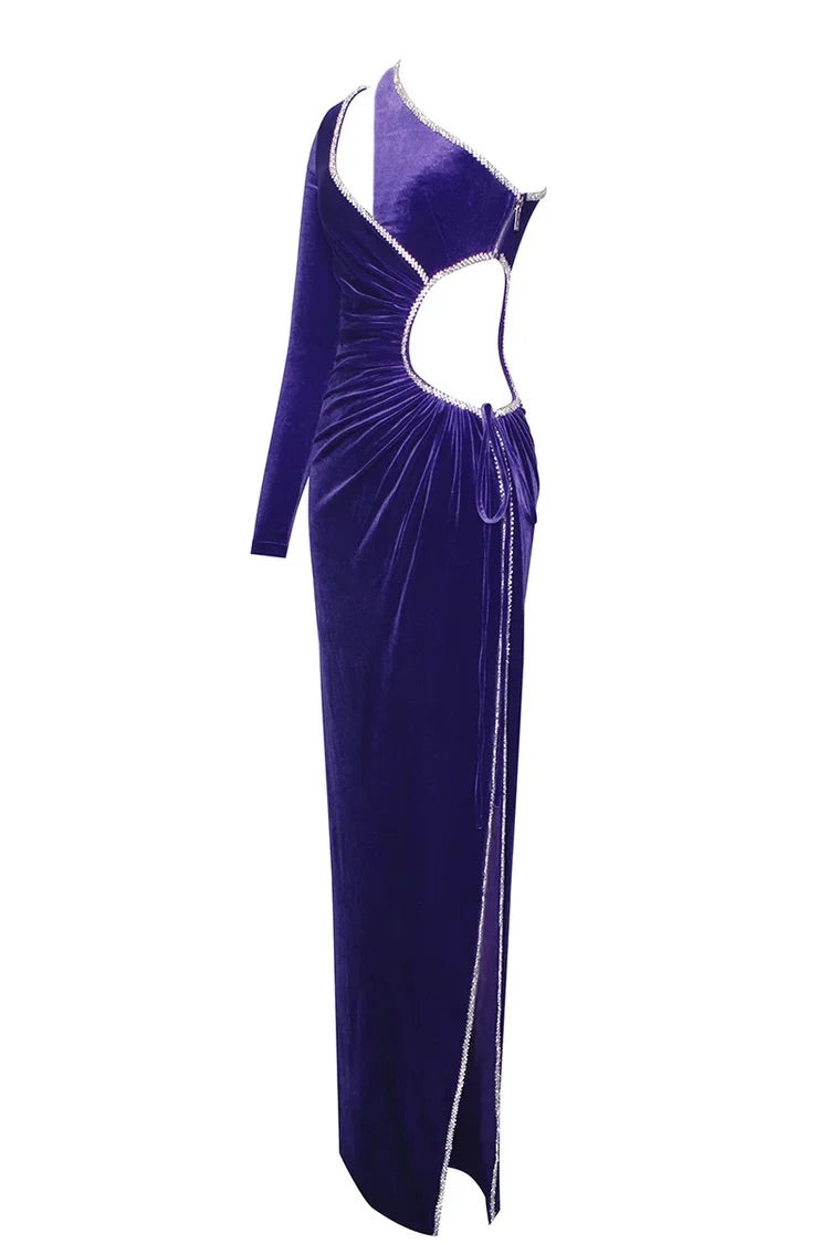 Einschultriges Maxi-Ballkleid aus Samt mit Strassverzierung