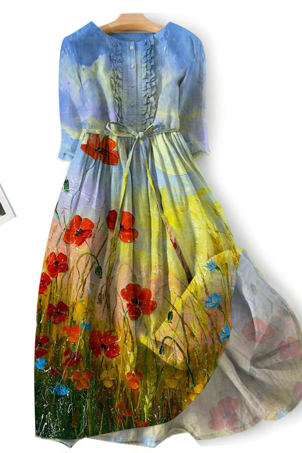 Kleid mit künstlerischem Blumendruck