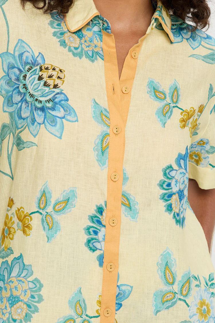 Giselle – Set aus kurzärmligem Hemd aus Leinenmischung mit Blumenmuster und Minirock mit Reißverschluss