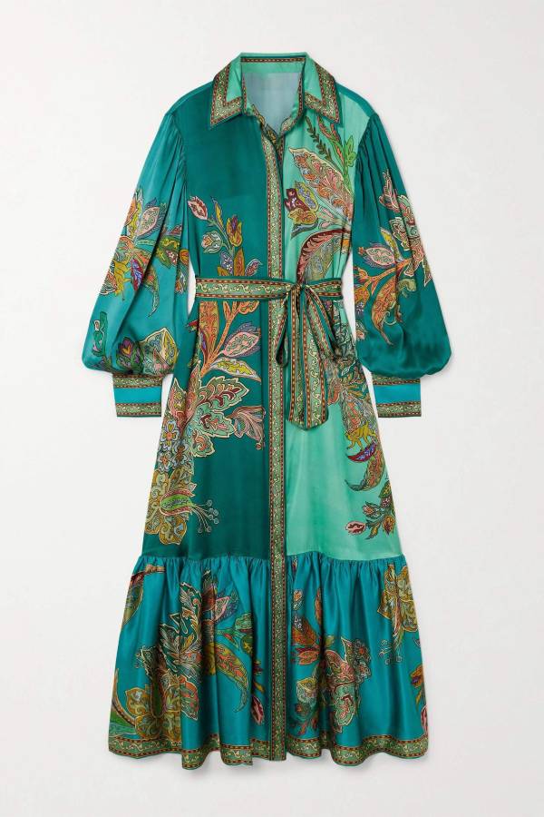 Satin-Midikleid im Resort-Stil mit einzigartigem Aufdruck, Revers und Laternenärmeln