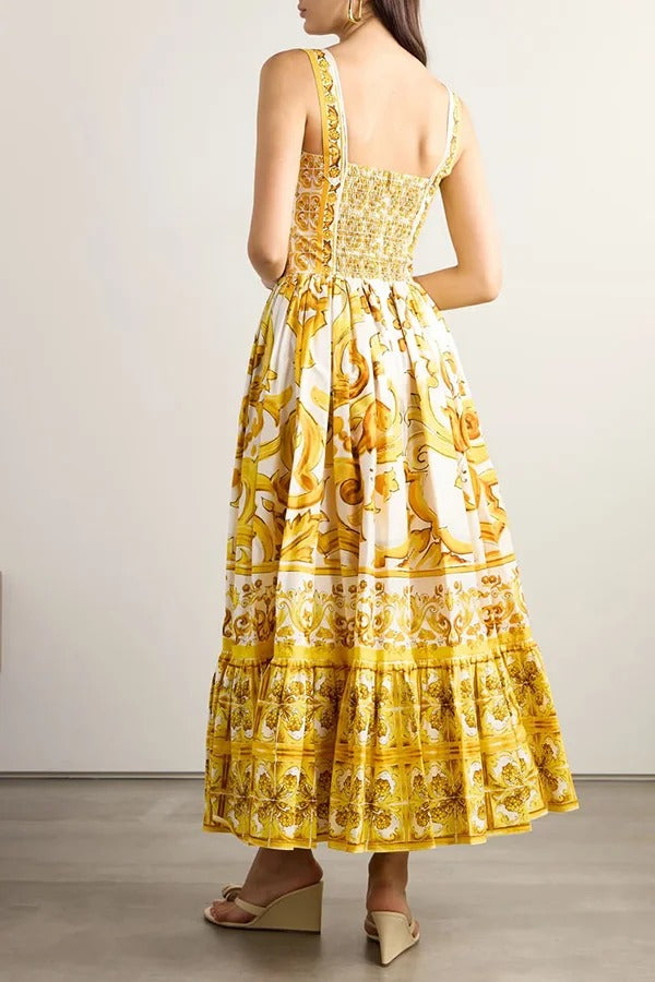 Ready To Dance – Maxikleid mit gesmoktem Rücken und Palace-Print