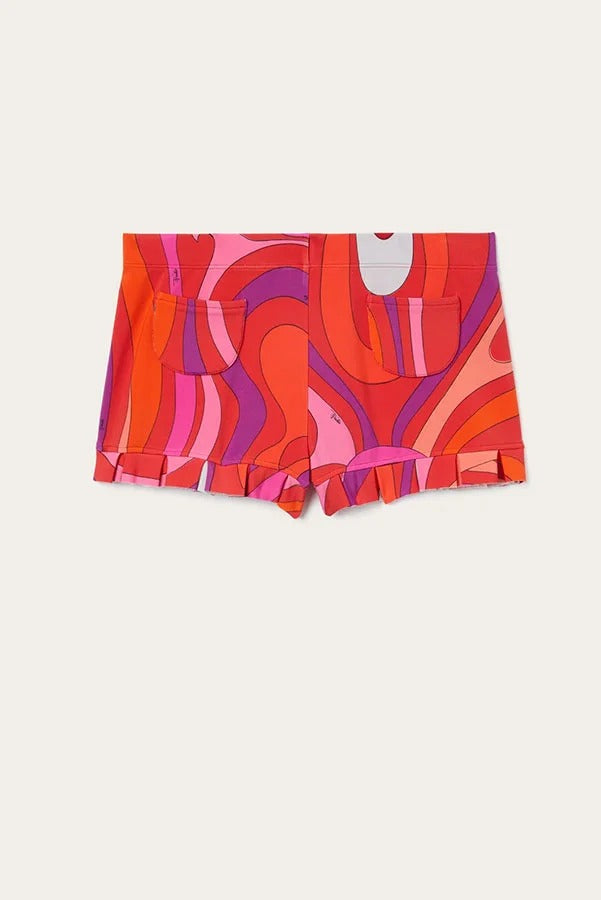 Ansela Unique Print Halter Tie-up Neck Tank and Stretch Pocket Ruffles Trim Shorts Set