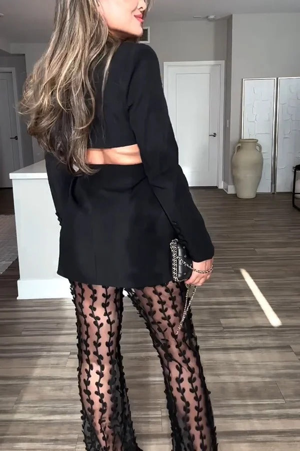 Queen Temperament Button Up Langarm-Blazer mit rückenfreiem Revers